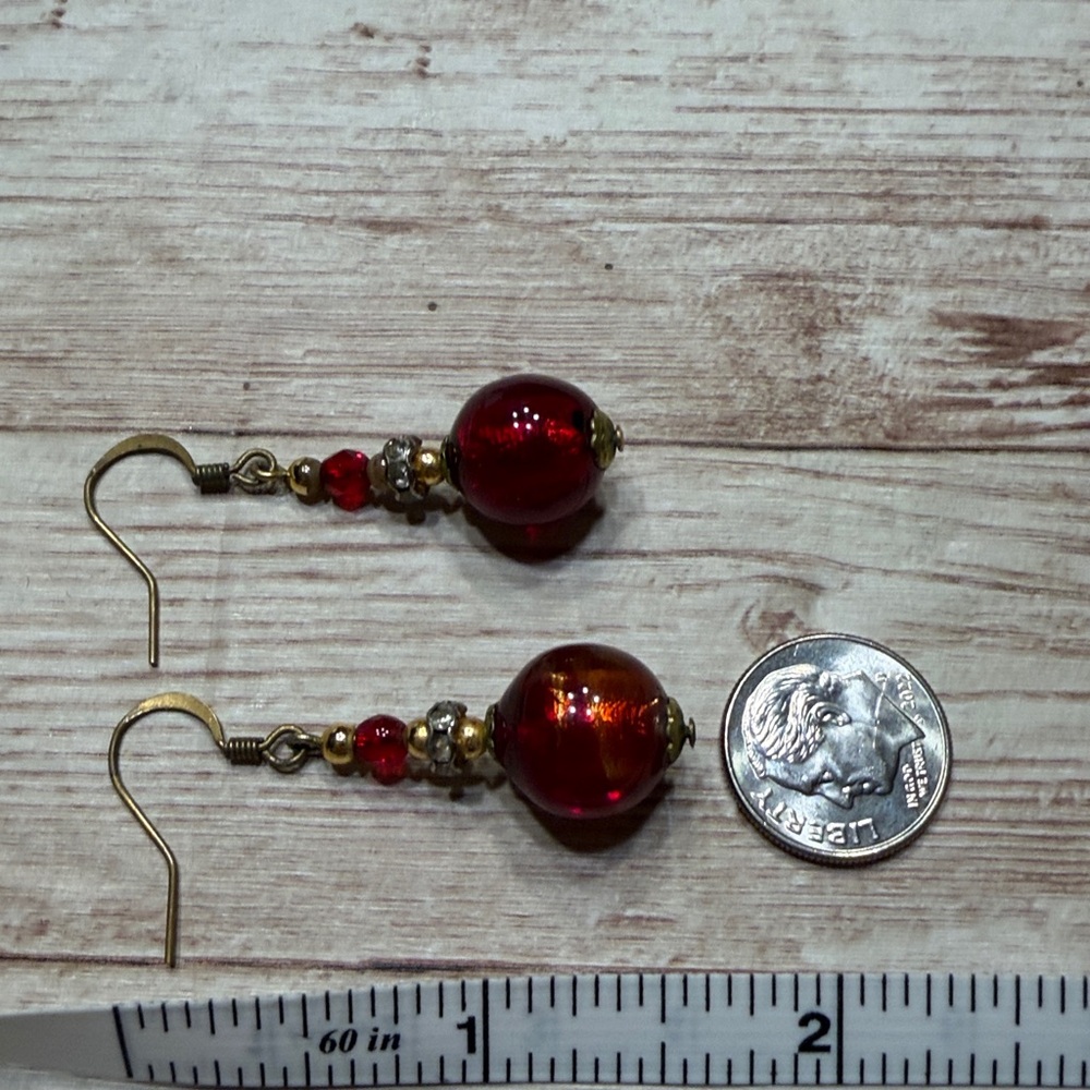 Vintage Murano Glass Sparkling Balls Earrings Ruby Red handmade - Picture 5 of 5